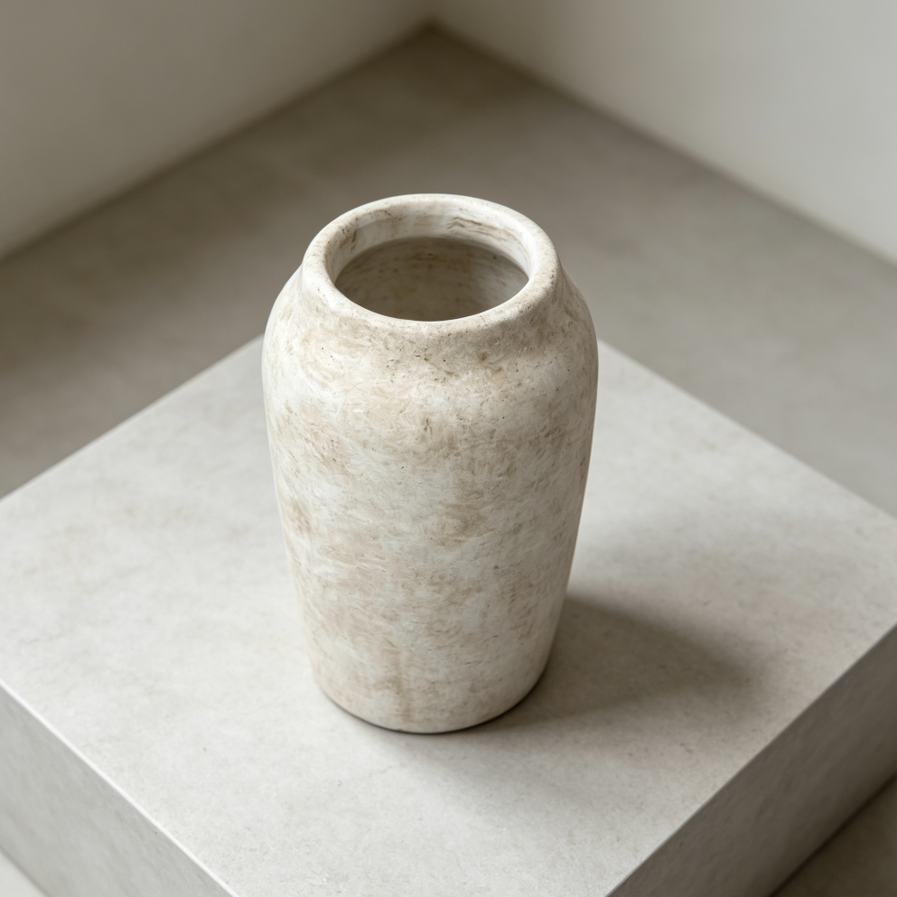 9 06" Beige Rustic Ceramic Wide Mouth Vase Image 2