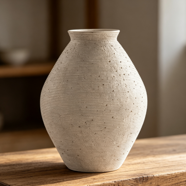 17" Antique Tan Distressed Polyresin Vase