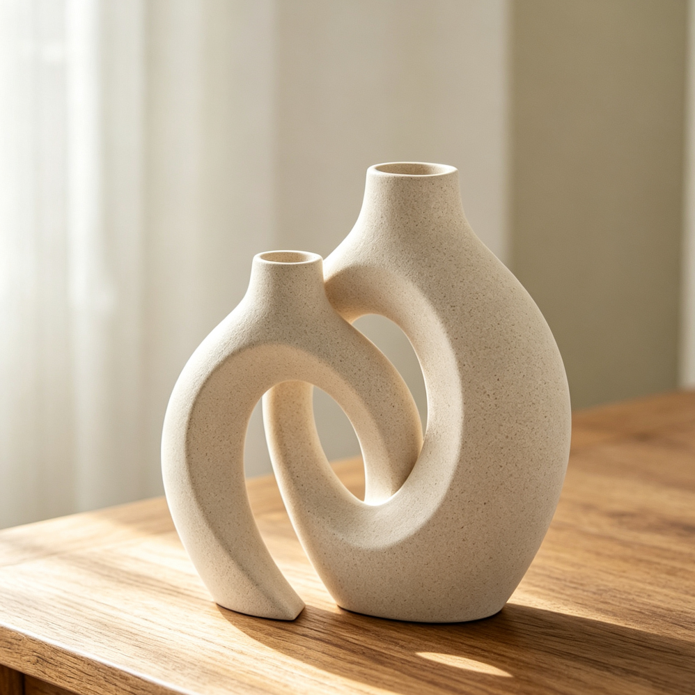 Set of 2 Milky White 6 3"x8 4" Nordic Boho Ceramic Vases